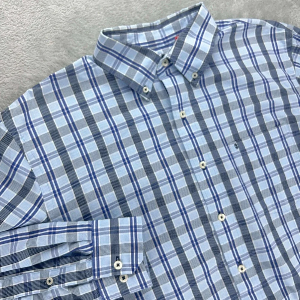 IZOD Plaid Button Down Shirt Long Sleeve Collared‎ Casual Blue Gray Size L